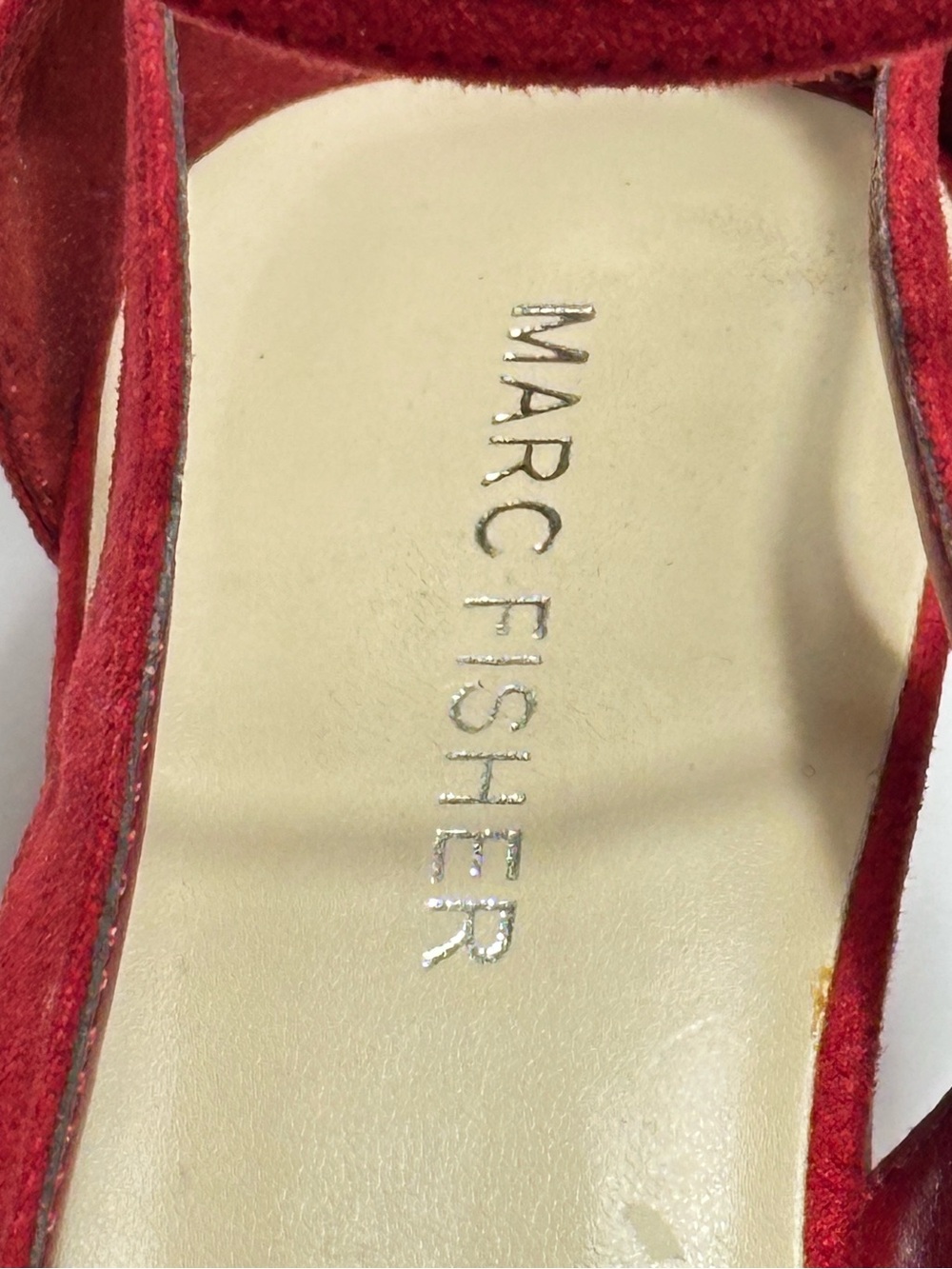 Marc Fisher Red Sexy Suede Peep-Toe Ankle-Strap Heels Women's size 8M Stilettos - Picture 5 of 11